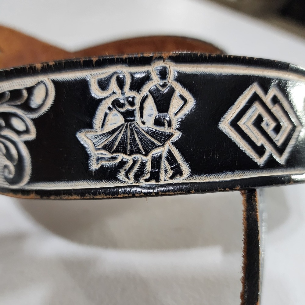 Vintage Hand Tooled Leather Belt Black White Western Square Dance 36 663 H